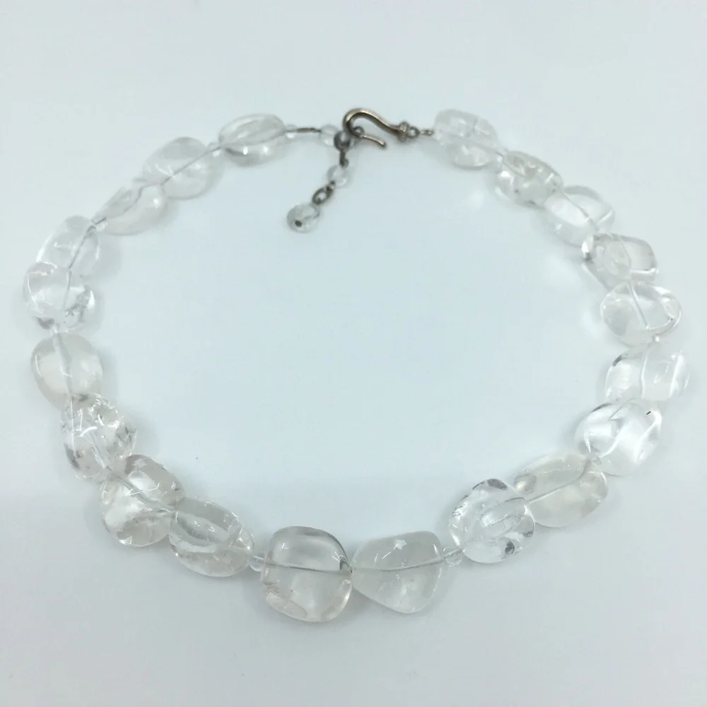 Vintage Chunky Clear Rock Crystal Quartz Beaded Necklace Silver Clasp
